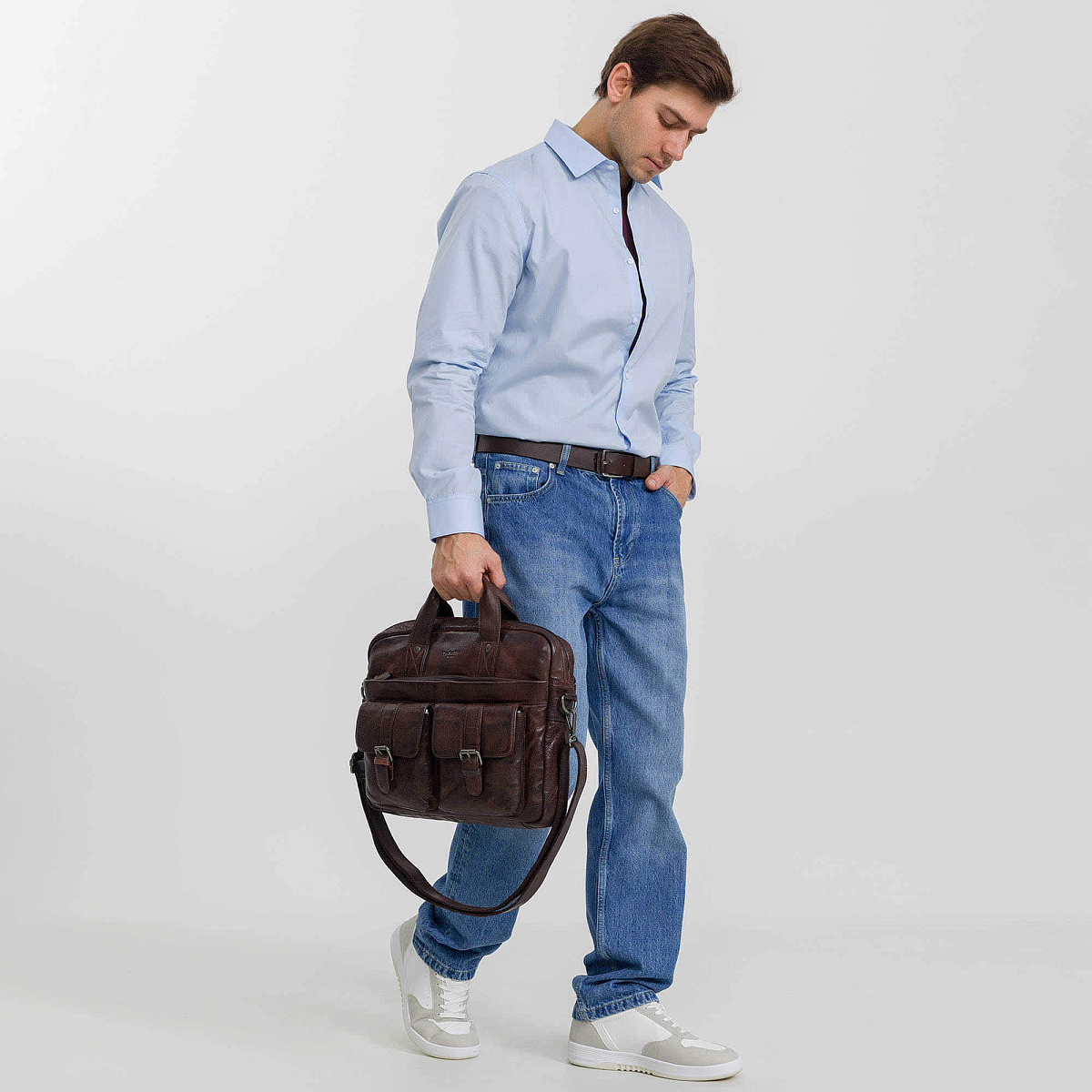 Деловая сумка Dr.Koffer из натуральной кожи темно-коричневая