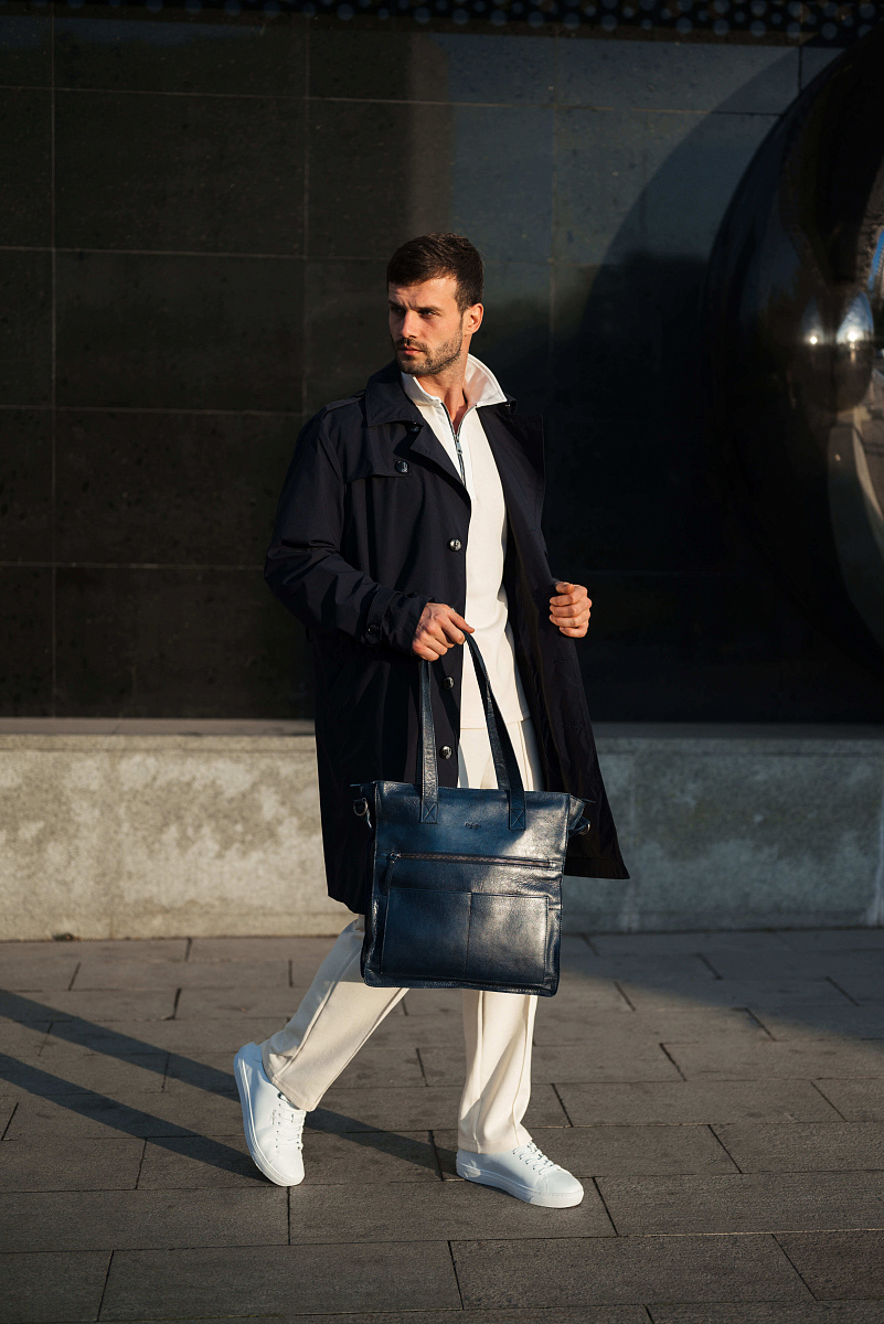 Деловая сумка Dr.Koffer из натуральной кожи синяя