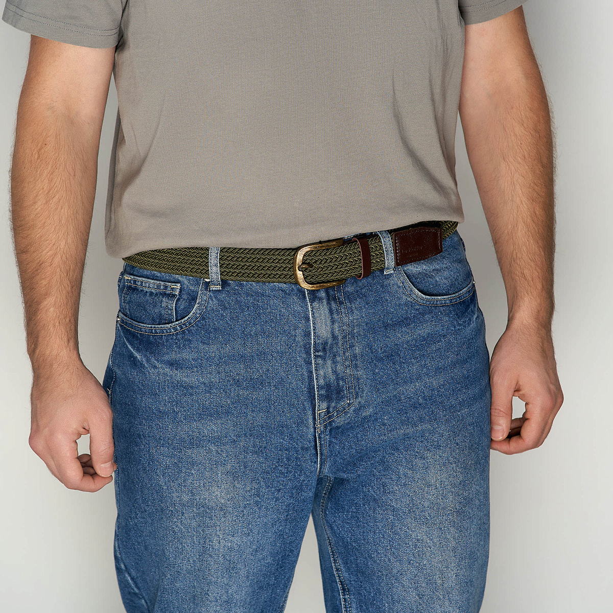 Ремень Dr.Koffer из натуральной кожи и текстиля бежевый