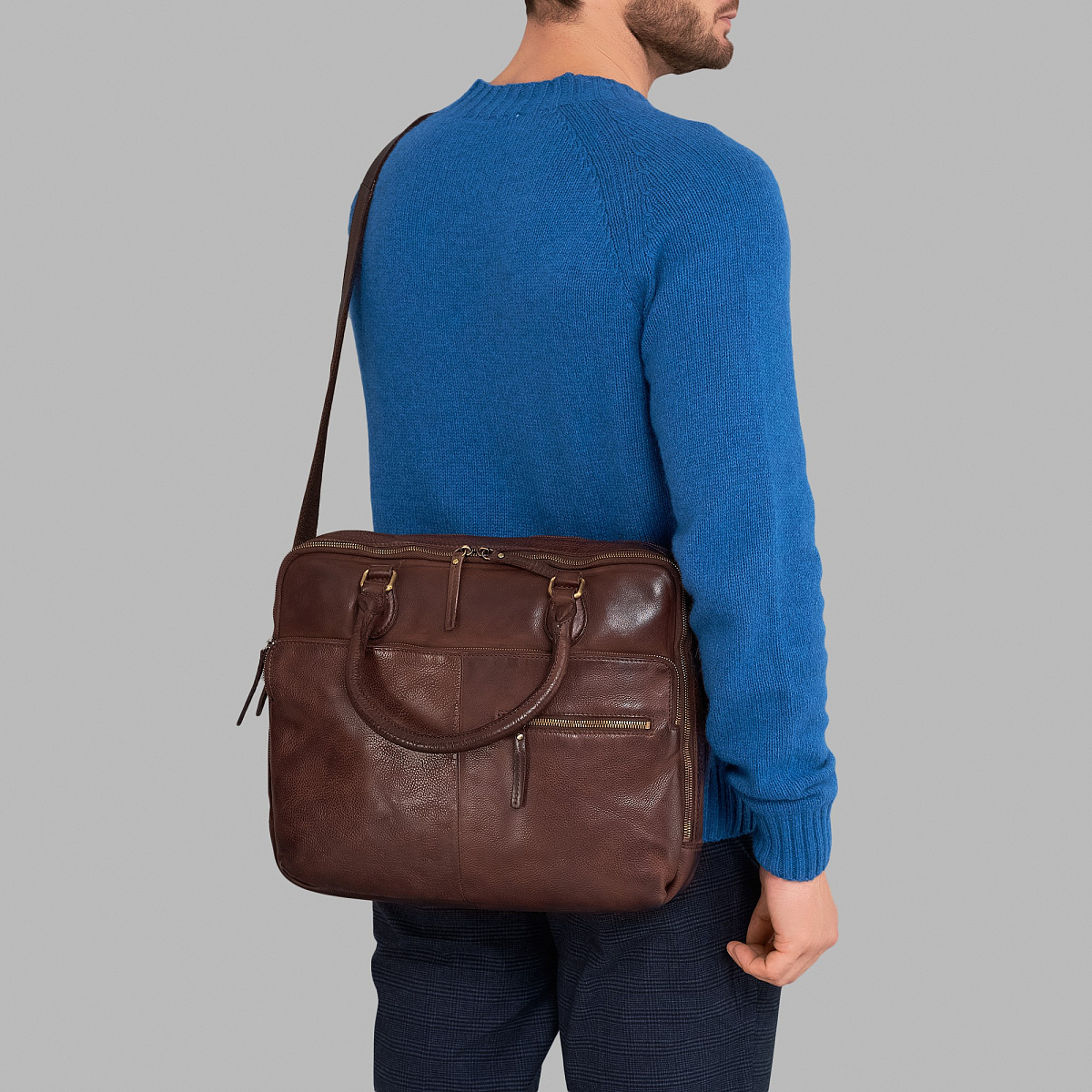 Деловая сумка Dr.Koffer из натуральной кожи темно-коричневая