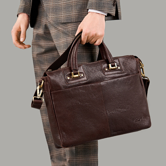 Деловая сумка Dr.Koffer из натуральной кожи темно-коричневая