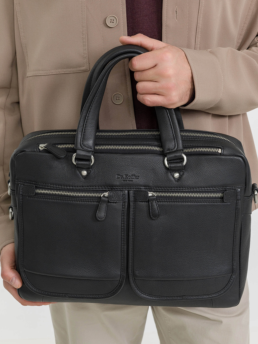 Деловая сумка Dr.Koffer из натуральной кожи черная