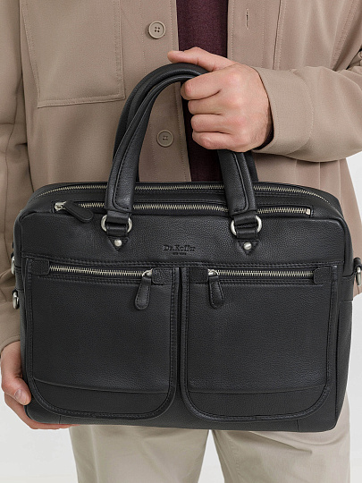 Деловая сумка Dr.Koffer из натуральной кожи черная