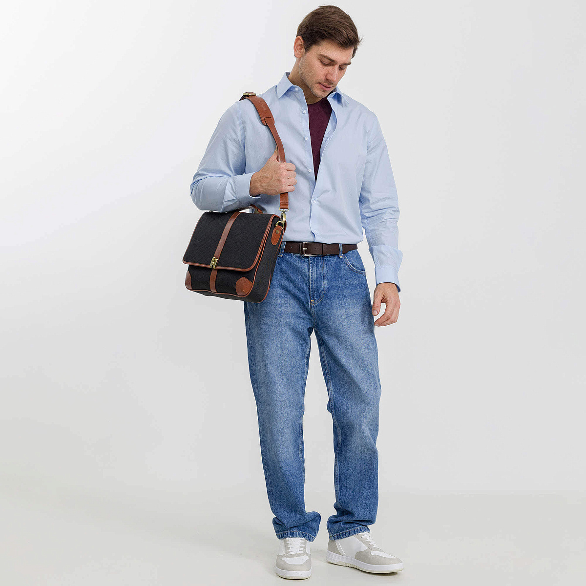 Портфель Dr.Koffer из нейлона и натуральной кожи