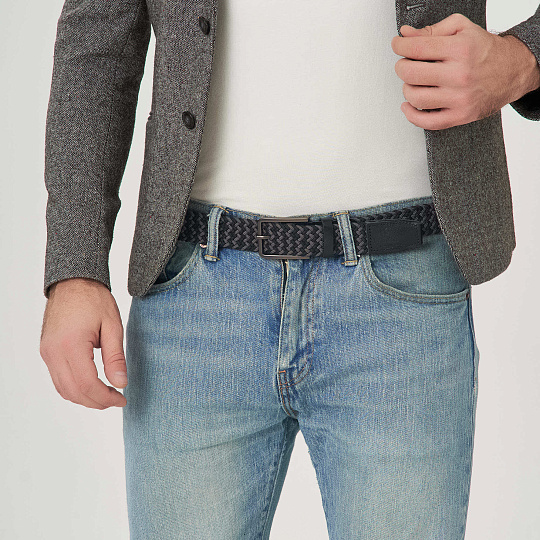 Ремень Dr.Koffer из натуральной кожи и текстиля черно-серый