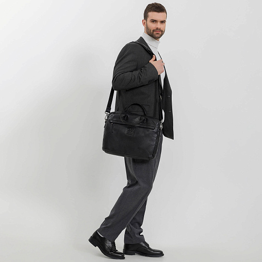 Деловая сумка Dr.Koffer из натуральной кожи черная