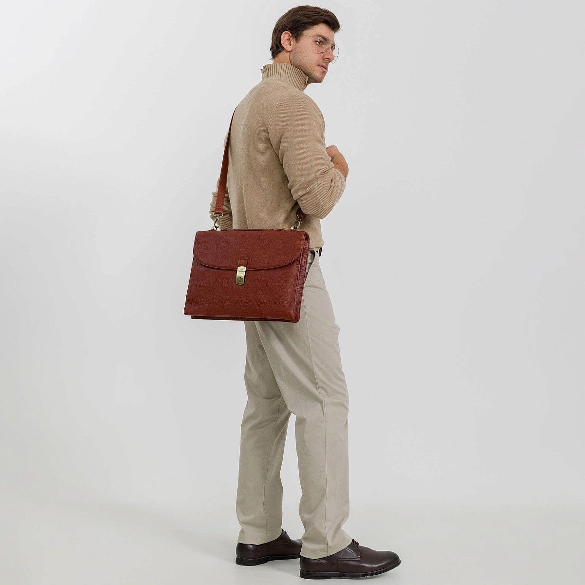 Портфель Dr.Koffer из натуральной кожи светло-коричневый