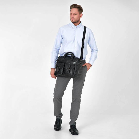 Деловая сумка Dr.Koffer из натуральной кожи черная