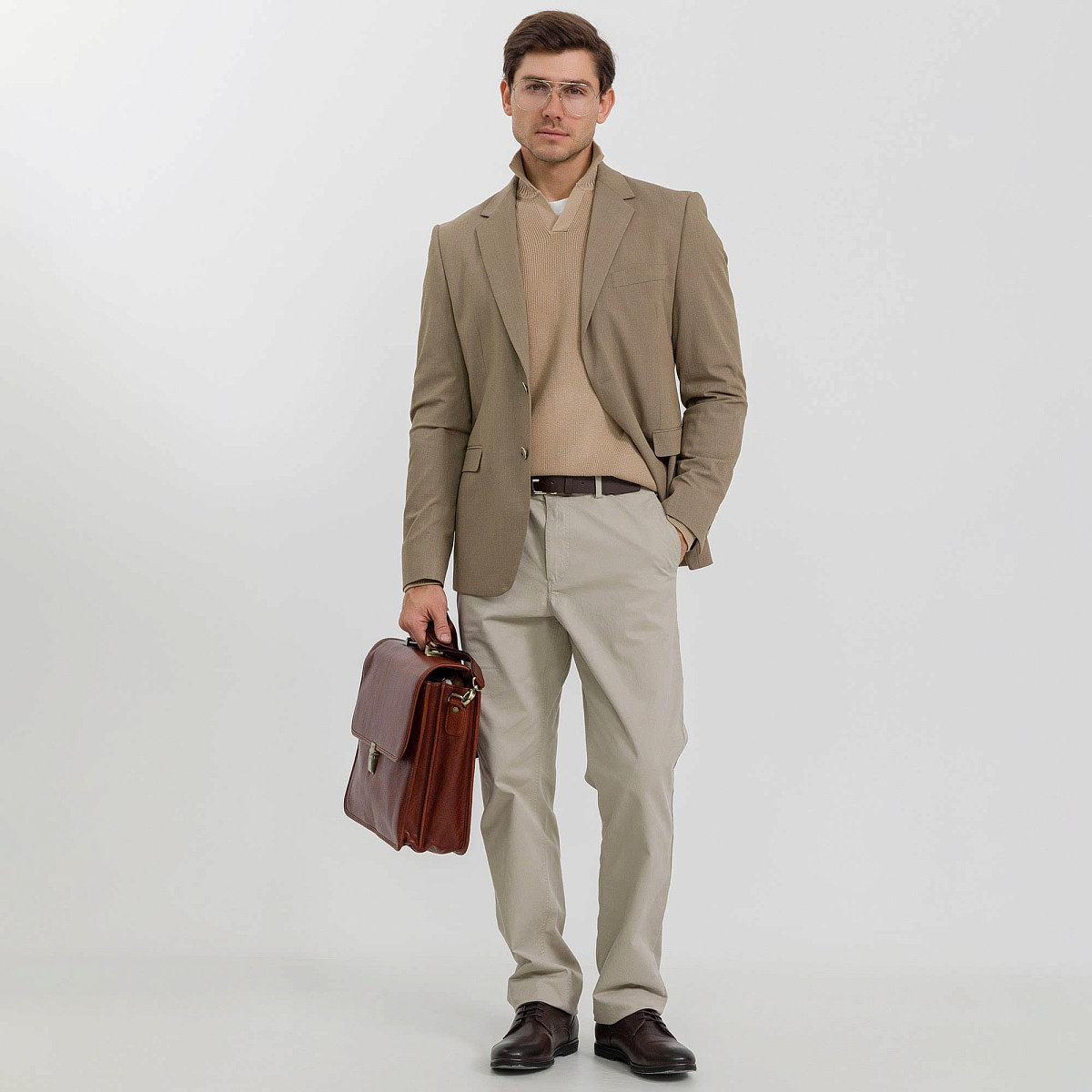 Портфель Dr.Koffer из натуральной кожи светло-коричневый