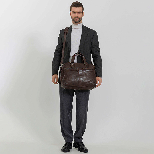 Деловая сумка Dr.Koffer из натуральной кожи темно-коричневая