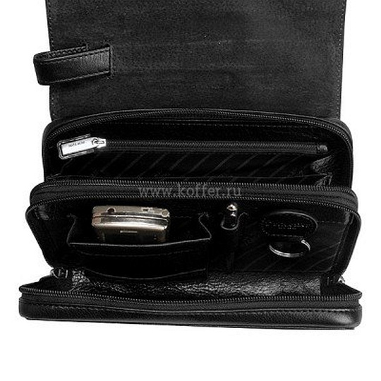 Сумка из черной кожи с двумя отделениями и клапаном на скрытых магнитах Dr.Koffer B402154-02-04