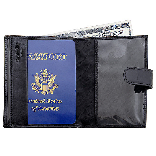 Обложка для паспорта и автодокументов с отделением для купюр из черной крокодиловой кожи Dr.Koffer X510137-102-04