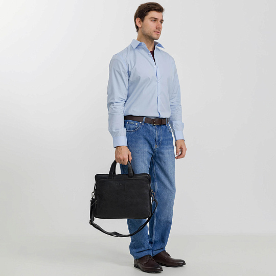 Деловая сумка Dr.Koffer из натуральной кожи черная