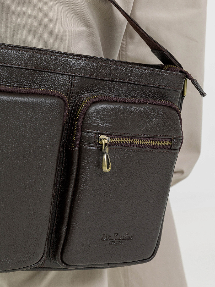 Деловая сумка Dr.Koffer из натуральной кожи темно-коричневая