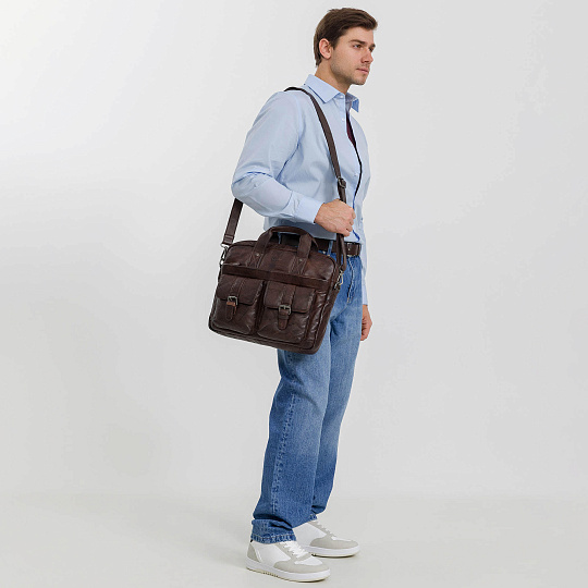 Деловая сумка Dr.Koffer из натуральной кожи темно-коричневая