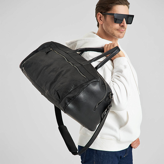 Сумка дорожная Dr.Koffer из натуральной кожи черная