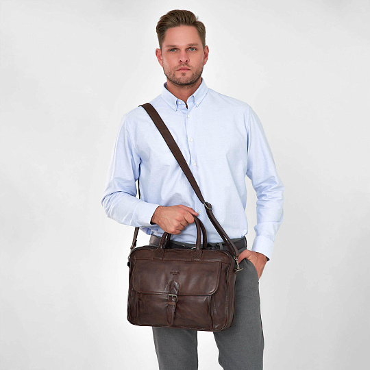 Деловая сумка Dr.Koffer из натуральной кожи темно-коричневая