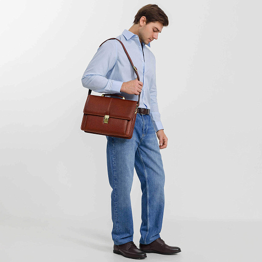 Портфель Dr.Koffer из натуральной кожи светло-коричневый