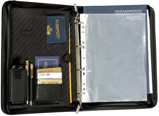 Папка для документов из черной кожи на молнии с ручкой Dr.Koffer G231980-01-04