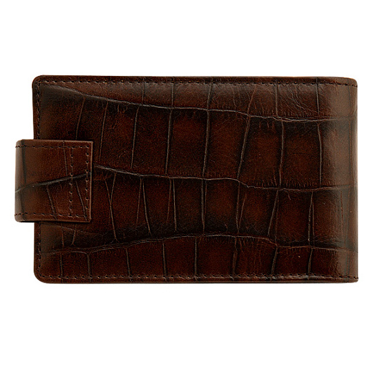 Визитница на кнопке из крокодиловой кожи коричневого цвета Dr.Koffer X510151-102-09