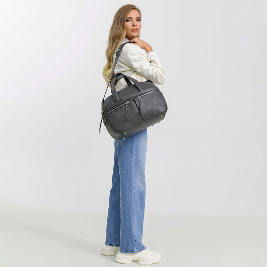 Сумка дорожная Dr.Koffer из натуральной кожи серая