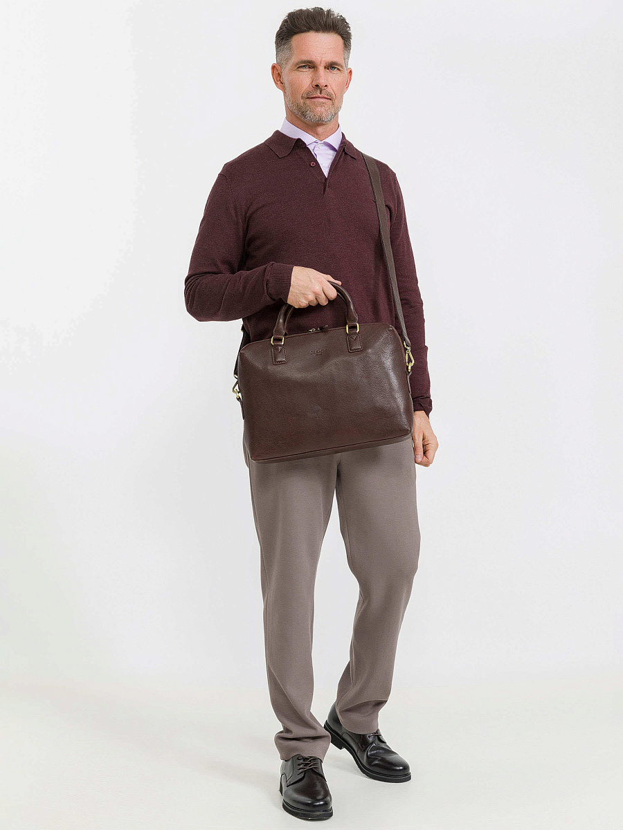 Деловая сумка Dr.Koffer из натуральной кожи темно-коричневая