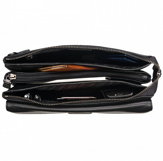 Мужская сумка-визитка из черной кожи с тремя основными отделениями и стильной фурнитурой Dr.Koffer B402505-59-04