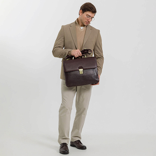 Портфель Dr.Koffer из натуральной кожи темно-коричневый