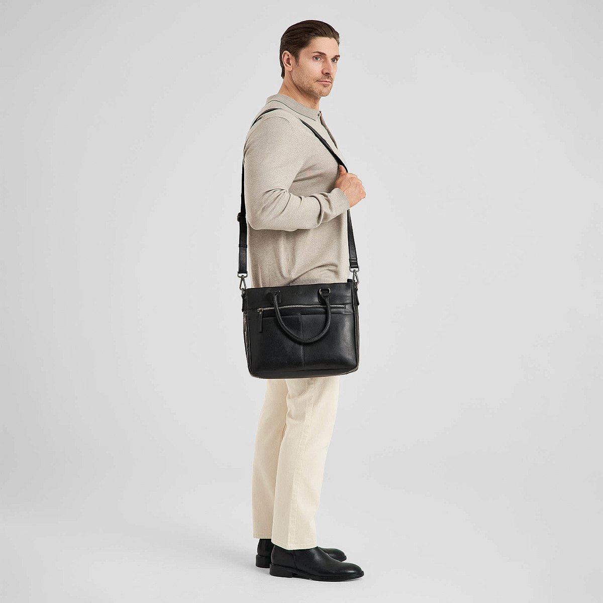 Деловая сумка Dr.Koffer из натуральной кожи черная