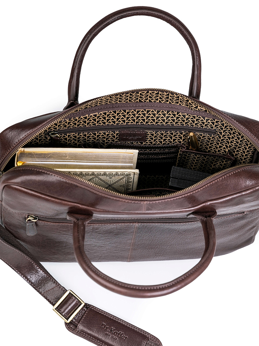Деловая сумка Dr.Koffer из натуральной кожи темно-коричневая