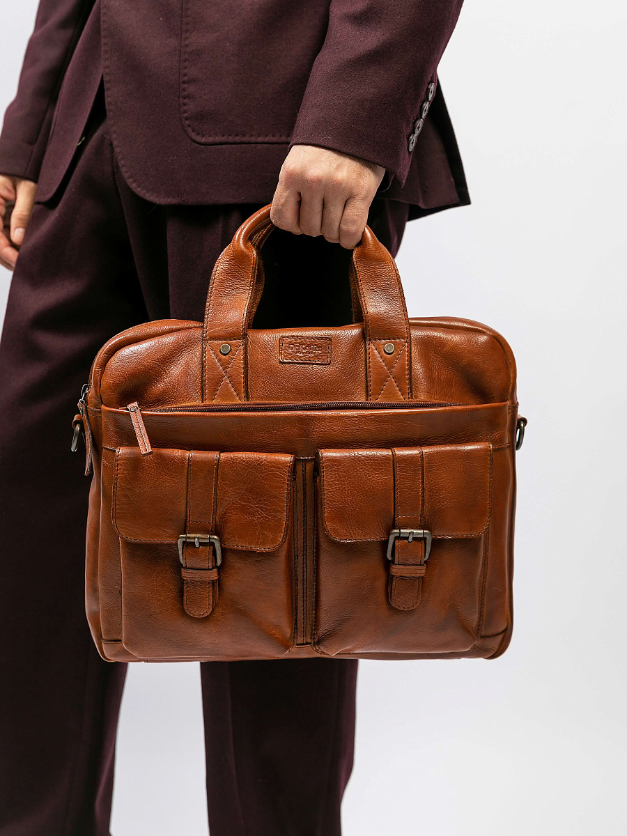 Деловая сумка Dr.Koffer из натуральной кожи коричневая