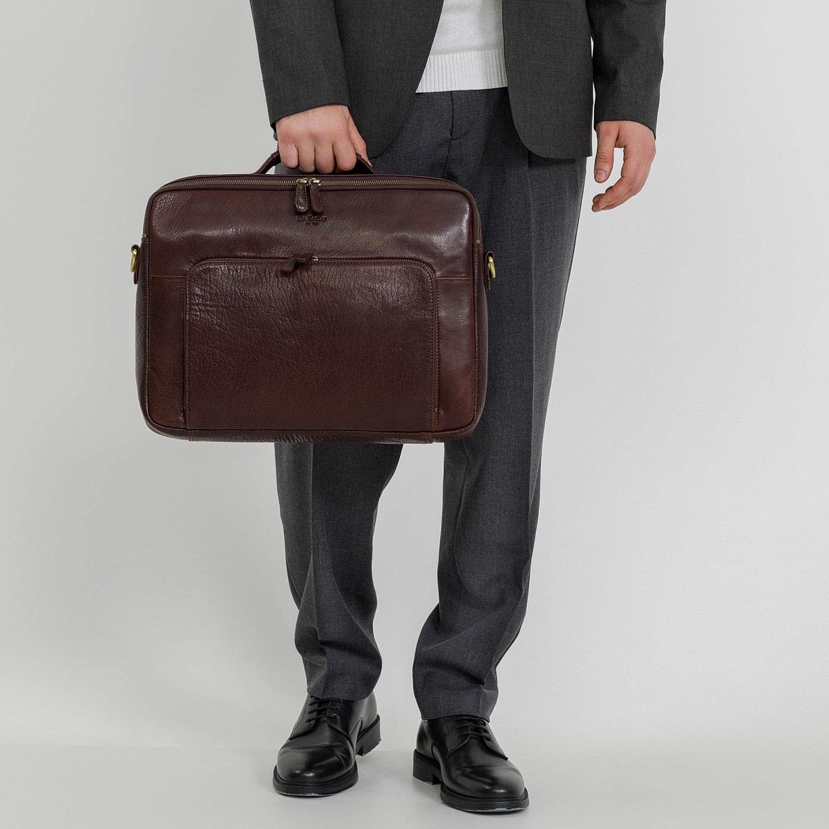Деловая сумка Dr.Koffer из натуральной кожи темно-коричневая