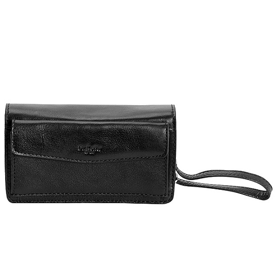 Черная кожаная сумка-визитка со множеством карманов и ремешком Dr.Koffer B402107-02-04