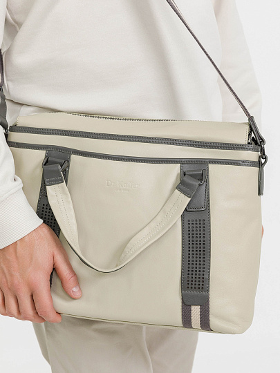 Деловая сумка Dr.Koffer из натуральной кожи бежевая