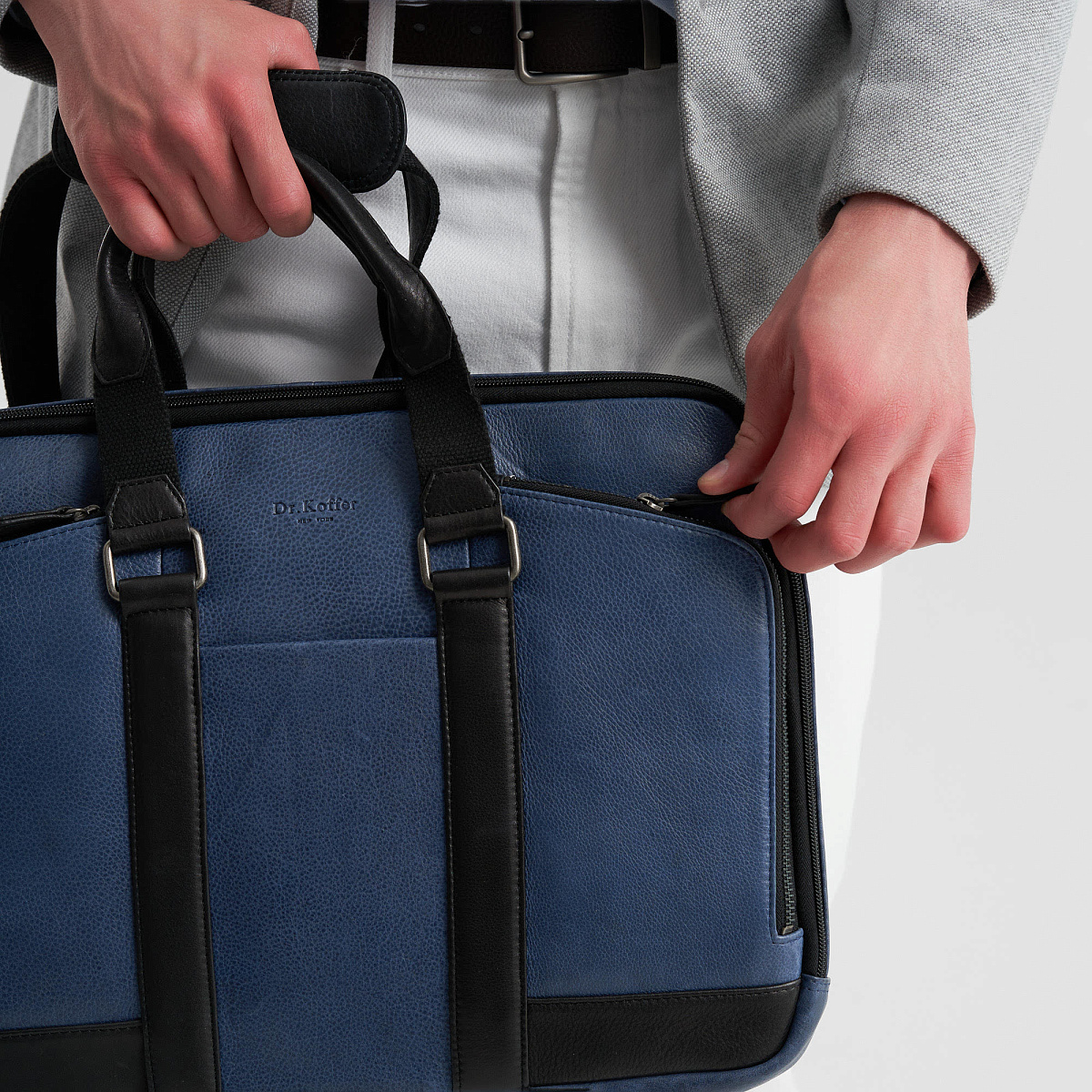 Деловая сумка Dr.Koffer из натуральной кожи синяя