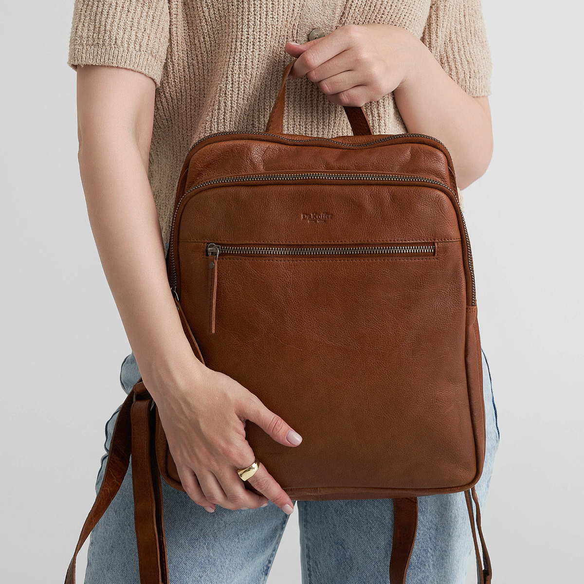 Рюкзак Dr.Koffer из натуральной кожи светло-коричневый