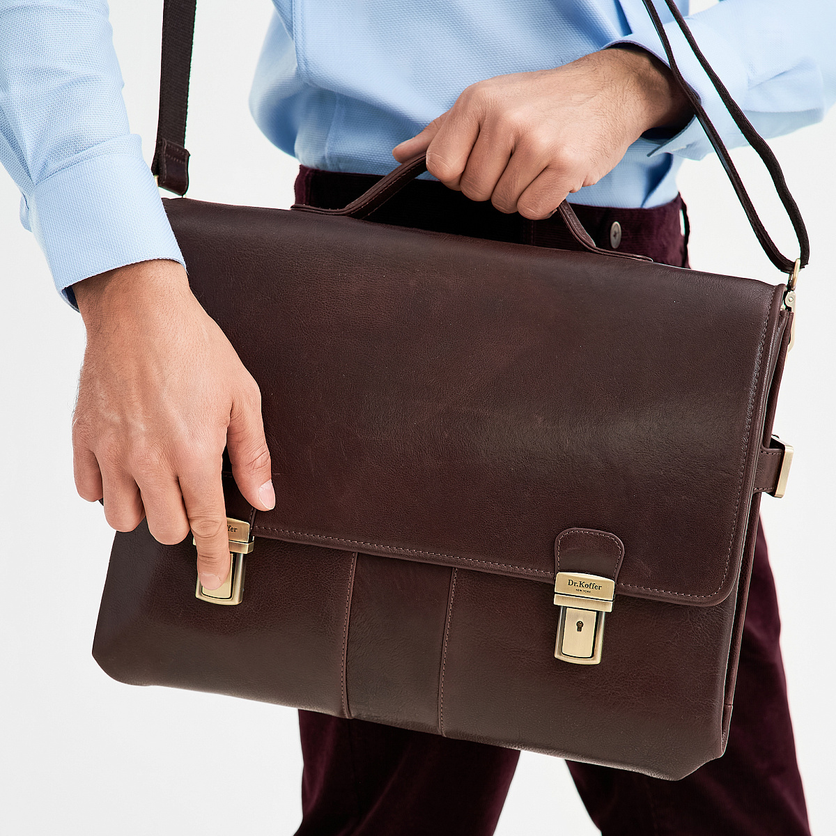 Портфель Dr.Koffer из натуральной кожи темно-коричневый