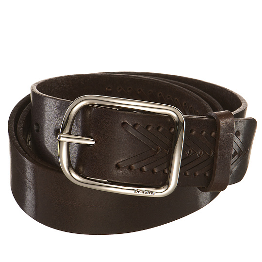 Мужской ремень с теснением на поверхности и овальной пряжкой из сатинированного металла  Dr.Koffer R048V01120-186-09
