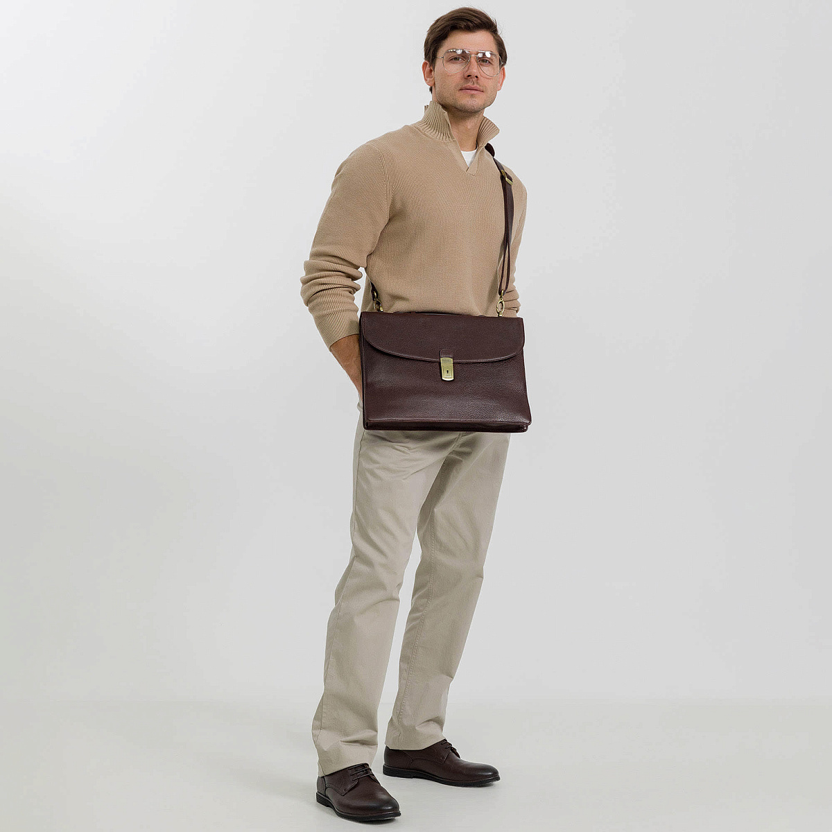 Портфель Dr.Koffer из натуральной кожи темно-коричневый