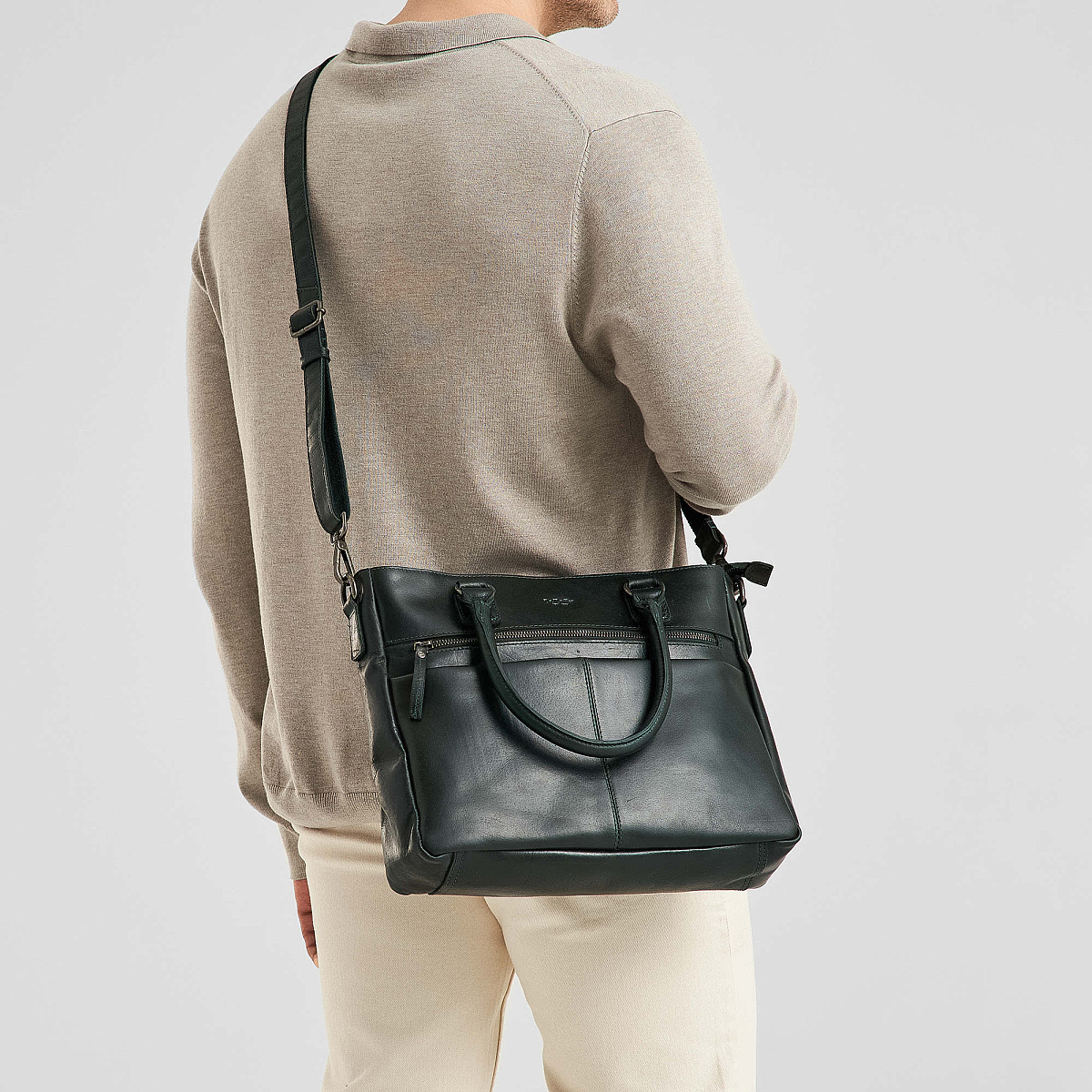 Деловая сумка Dr.Koffer из натуральной кожи зеленая