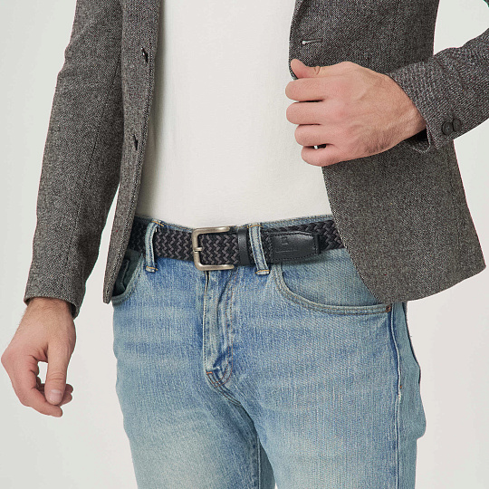 Ремень Dr.Koffer из натуральной кожи и текстиля черно-серый