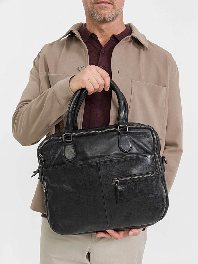 Деловая сумка Dr.Koffer из натуральной кожи черная