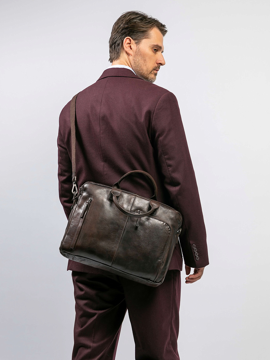 Деловая сумка Dr.Koffer из натуральной кожи темно-коричневая