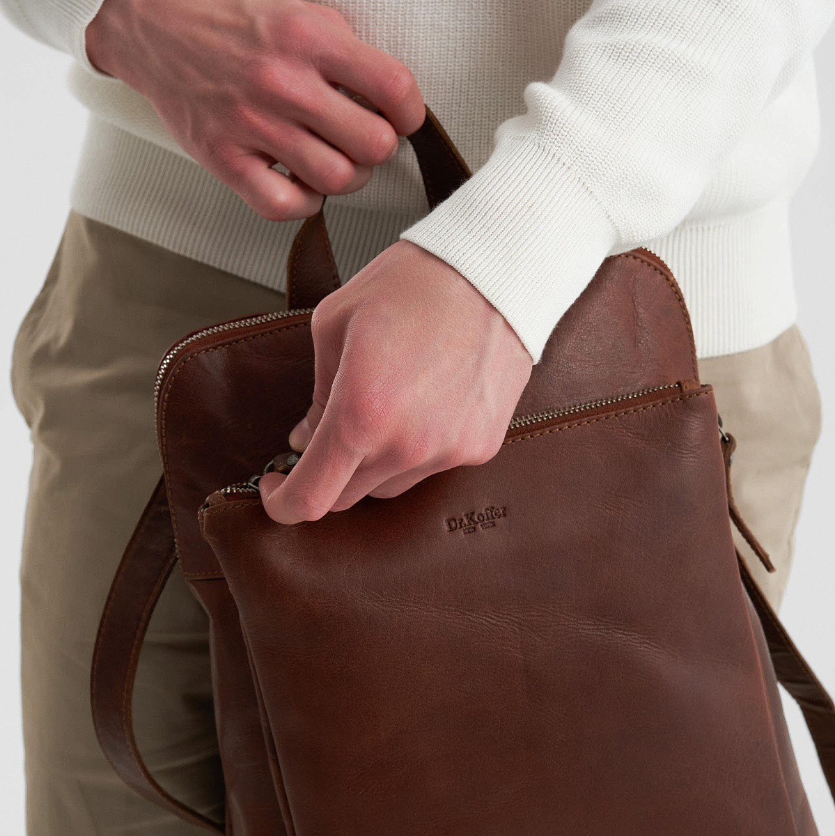 Рюкзак Dr.Koffer из натуральной кожи светло-коричневый