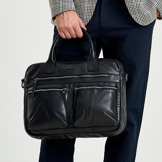 Деловая сумка Dr.Koffer из натуральной кожи черная