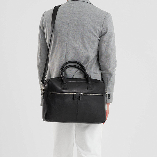 Деловая сумка Dr.Koffer из натуральной кожи черная