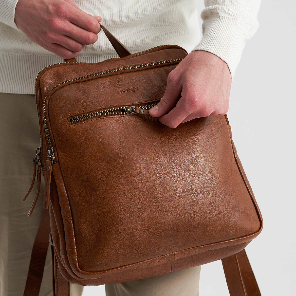 Рюкзак Dr.Koffer из натуральной кожи светло-коричневый