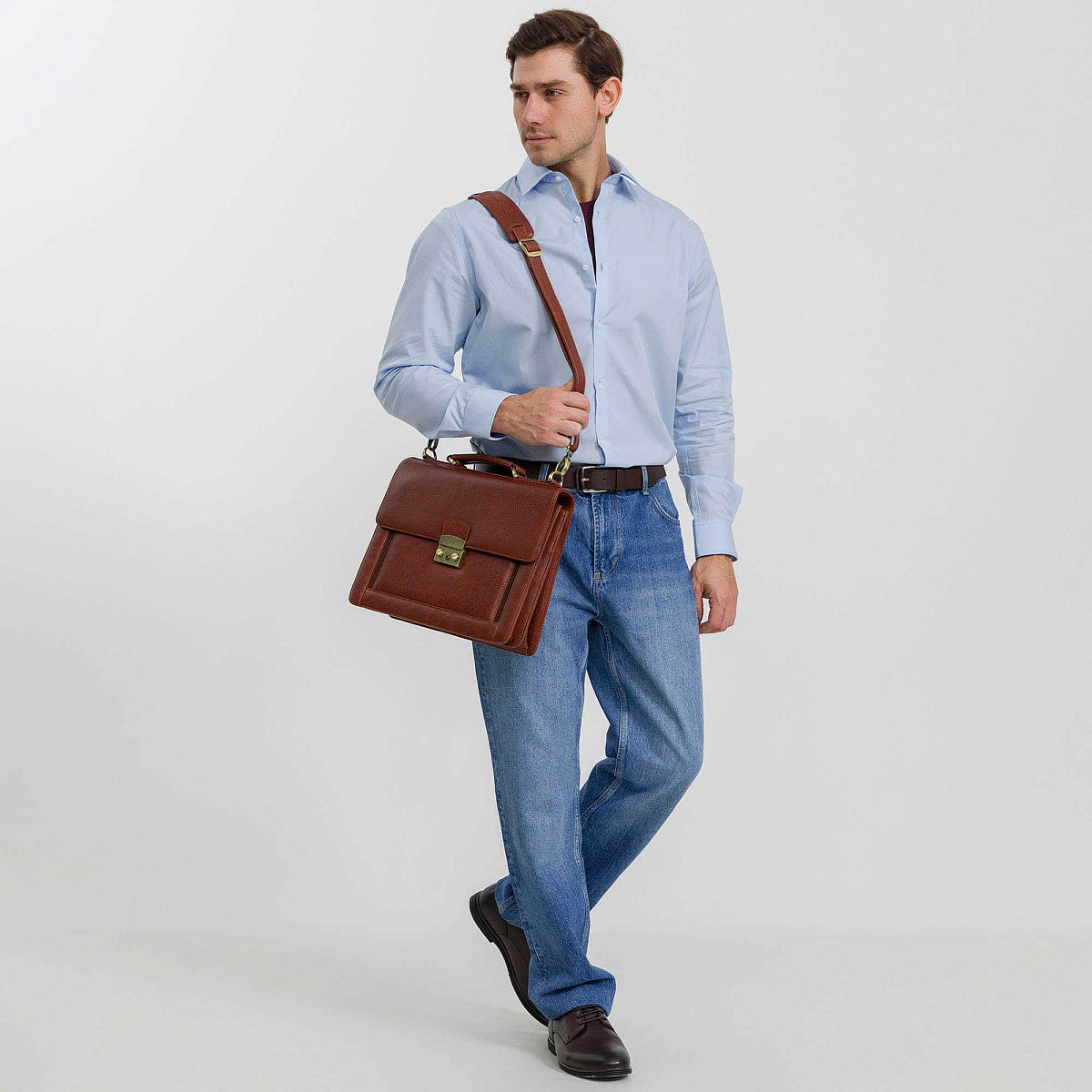 Портфель Dr.Koffer из натуральной кожи светло-коричневый