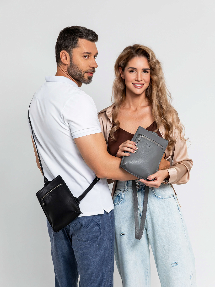 Сумка через плечо Dr.Koffer из натуральной кожи серая