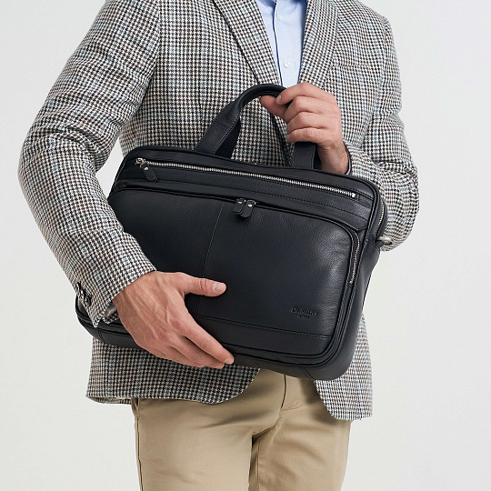 Деловая сумка Dr.Koffer из натуральной кожи черная